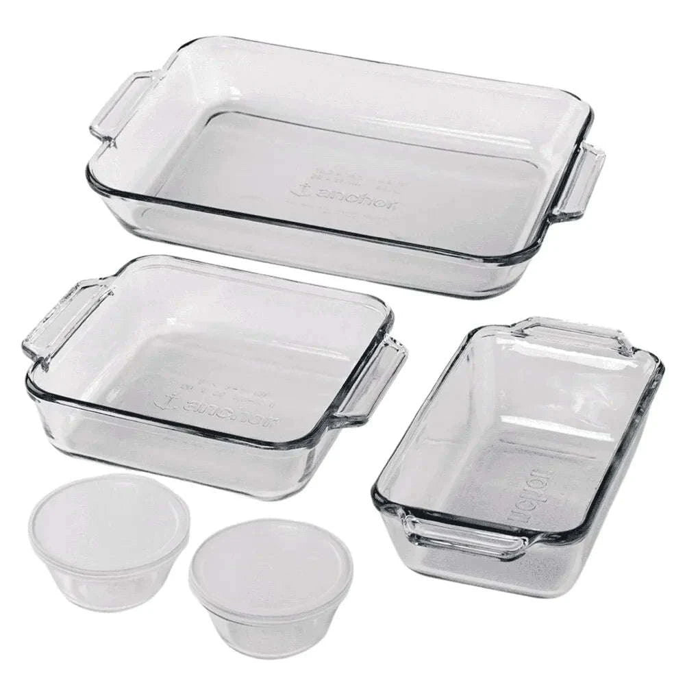 7-Piece Tempered Glass Baking Dish Set for Oven, Microwave & Storage-United States