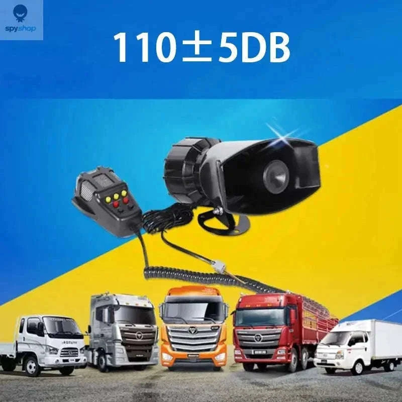 7-Sound 12V Car Siren Alarm Speaker with PA Microphone-black