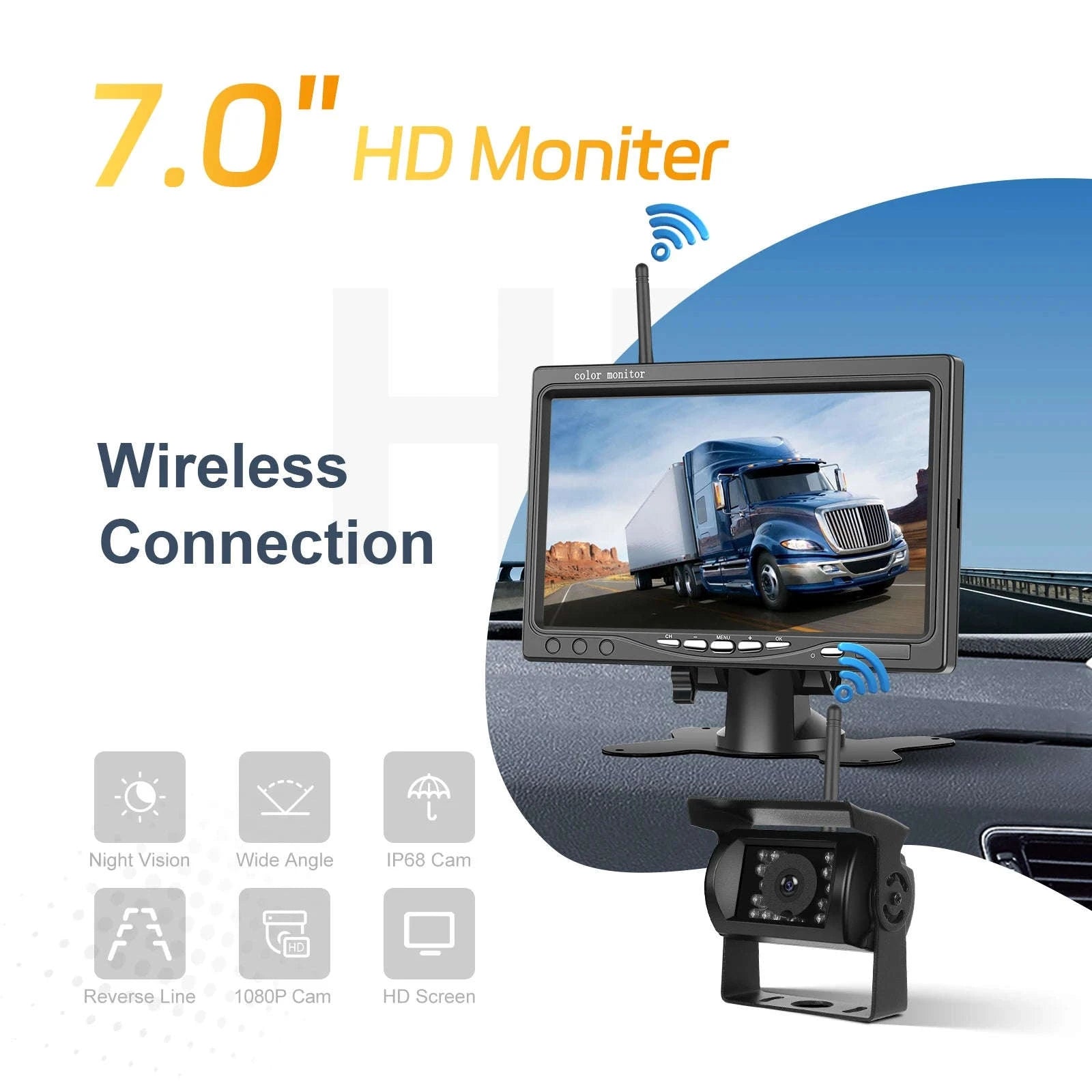 7" Wireless IPS Rear View Monitor and Backup Camera with BSD-Monitor with Camera / Germany