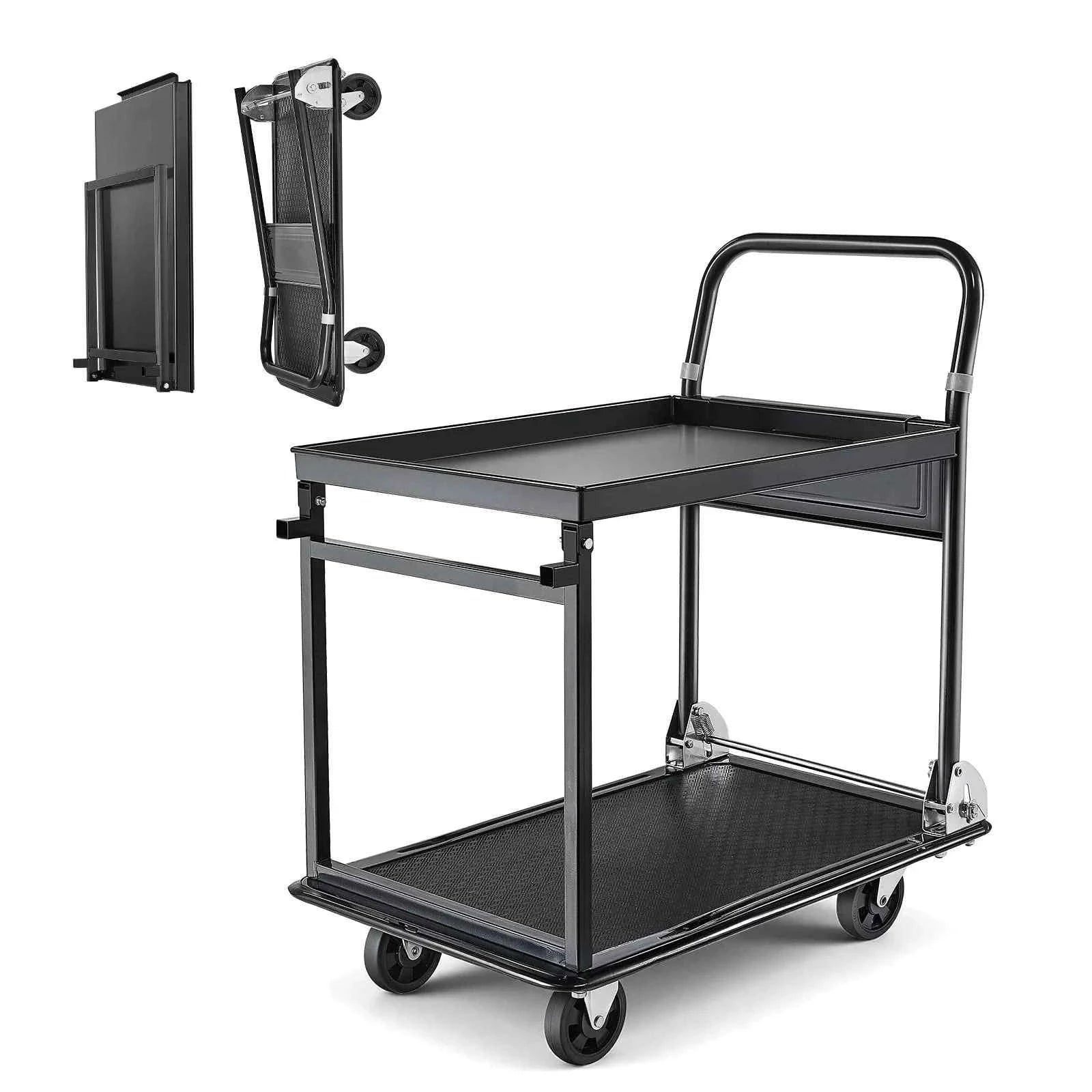 700 lb 2-Tier Foldable Push Cart Dolly with Wheels-700lbs / United States