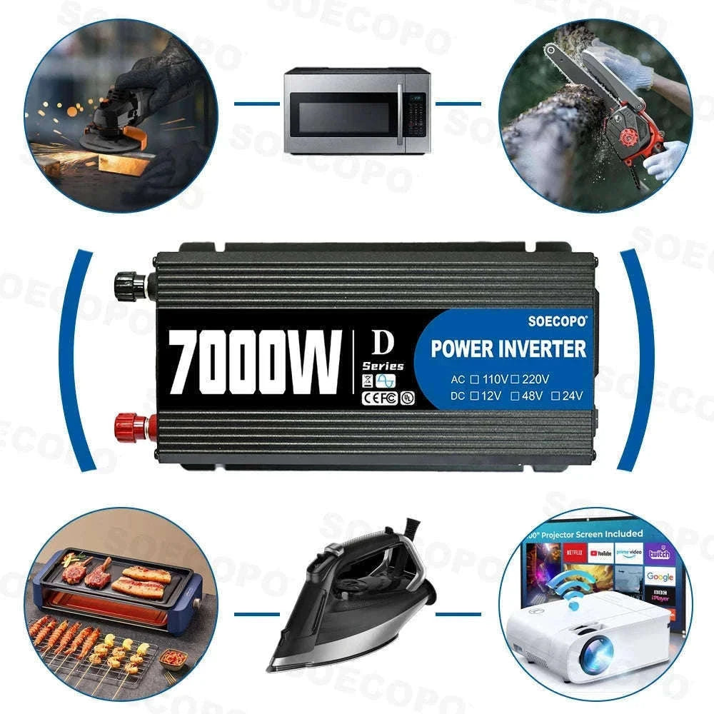 7000W Peak Power Inverter 12V/24V/48V DC to 110V/220V AC with USB-110V 60Hz / 48V