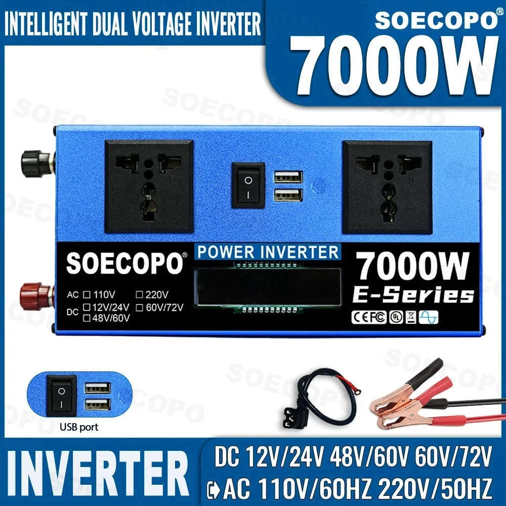 700W Power Inverter DC to AC 110V/220V with USB & LCD Display-110V 60Hz / 48V 60V Auto