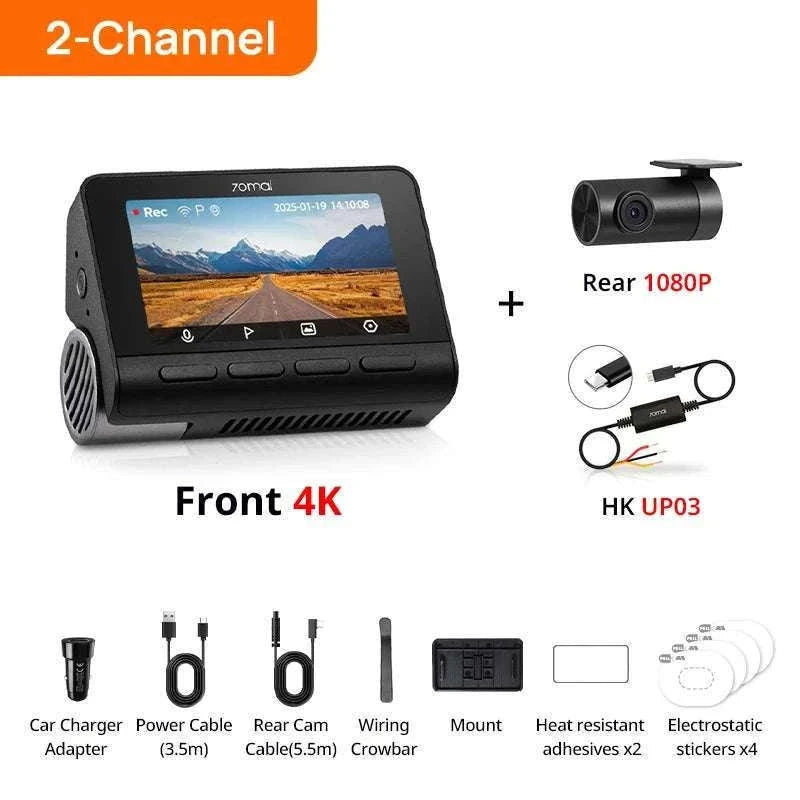 70mai A800SE 4K Dash Cam with GPS, ADAS & Voice Control-2-Channel n UP03 / Saudi Arabia / UHS-I U3 256GB