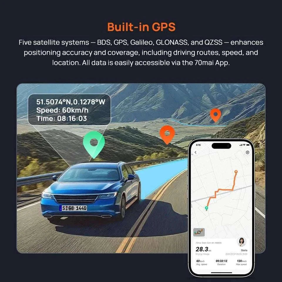 70mai A800SE 4K Dash Cam with GPS, ADAS & Voice Control-2-Channel n UP03 / Saudi Arabia / UHS-I U3 256GB