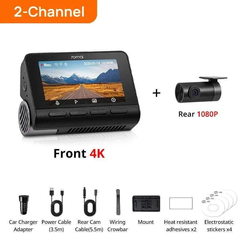 70mai A800SE 4K Dash Cam with GPS, ADAS & Voice Control-2-Channel n UP03 / Saudi Arabia / UHS-I U3 256GB