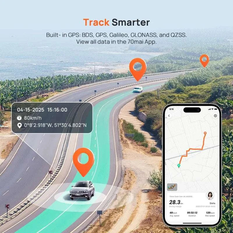70mai A800SE 4K Dash Cam with GPS, ADAS & Voice Control-2-Channel n UP03 / Saudi Arabia / UHS-I U3 256GB