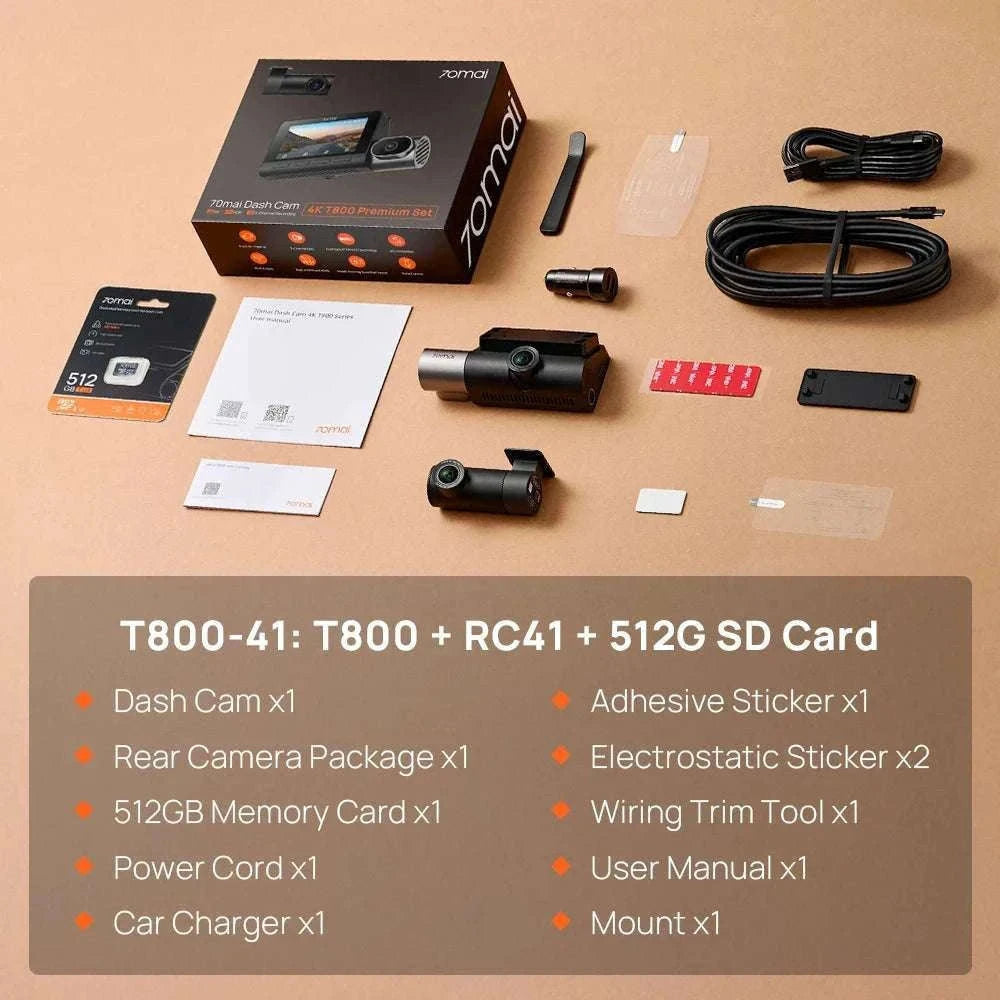 70mai T800 3-Channel 4K Dash Cam with HDR, GPS, 4G & WiFi 6-T800-41 n UP04 / Poland / UHS-I U3 512GB
