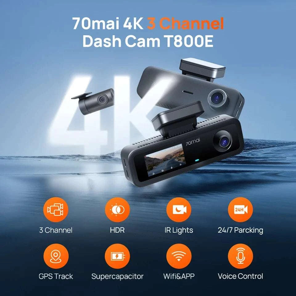 70mai T800E 3-Channel Dash Cam 4K Front + Dual 1080P HDR-3-Channel n UP03 / Mexico / UHS-I U3 512GB