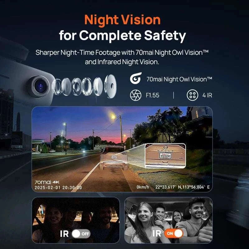 70mai T800E 3-Channel Dash Cam 4K Front + Dual 1080P HDR-3-Channel n UP03 / Mexico / UHS-I U3 512GB