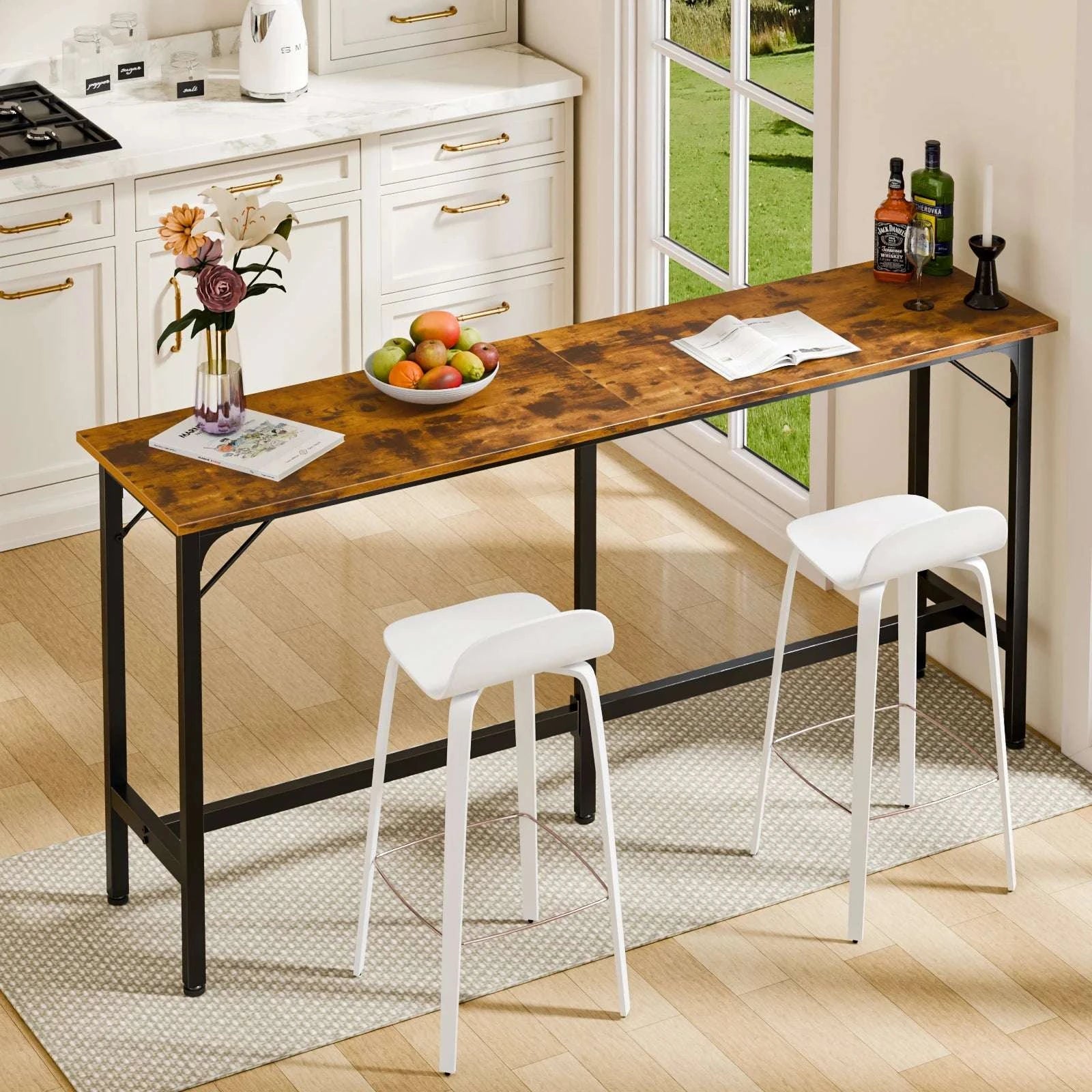 71" Rectangular Bar Height Table for Dining, Work, or Living Space-Brown / United States