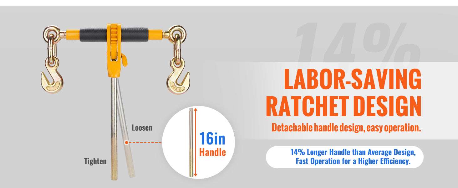 7100 lb Ratchet Chain Binder with Detachable Handle & Hooks-
