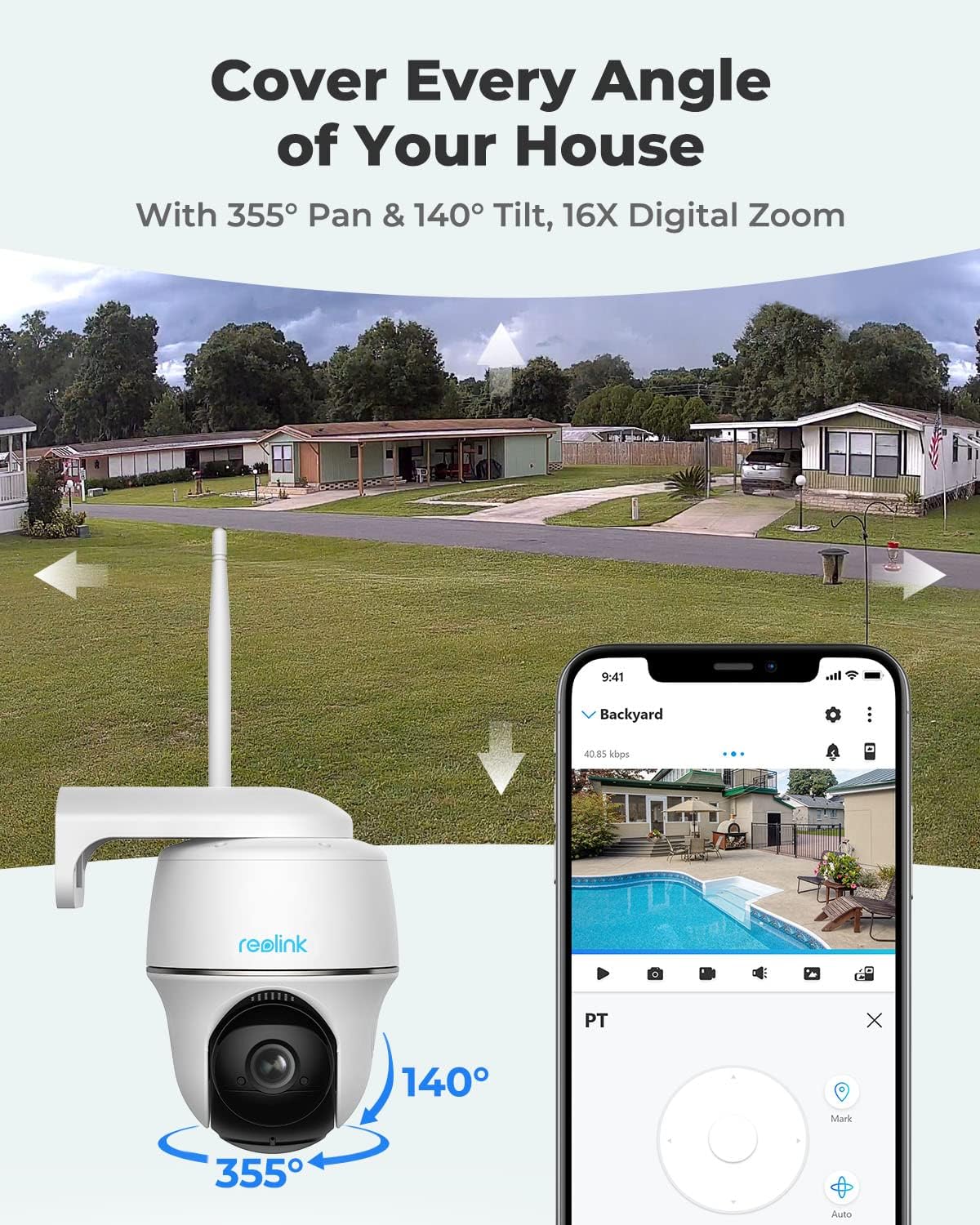 REOLINK Argus PT Wi-Fi Pan-Tilt Camera: High-Resolution, Wireless Rotating Camera with Pan and Tilt, Night Vision, Built-in Battery, Two-Way Audio, Motion Detection, and Free Mobile App Included - Spy-shop.com