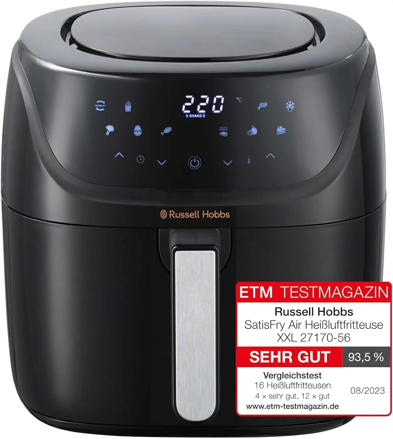 Russell Hobbs SatisFry 27170-56 Hot Air Fryer XXL 8L Rapid AirFryer Compact Housing 7 Cooking Functions 10 Programmes Dishwasher Safe Max 220 °C Fryer without Oil, Grilling, Baking, Roasting - Spy-shop.com