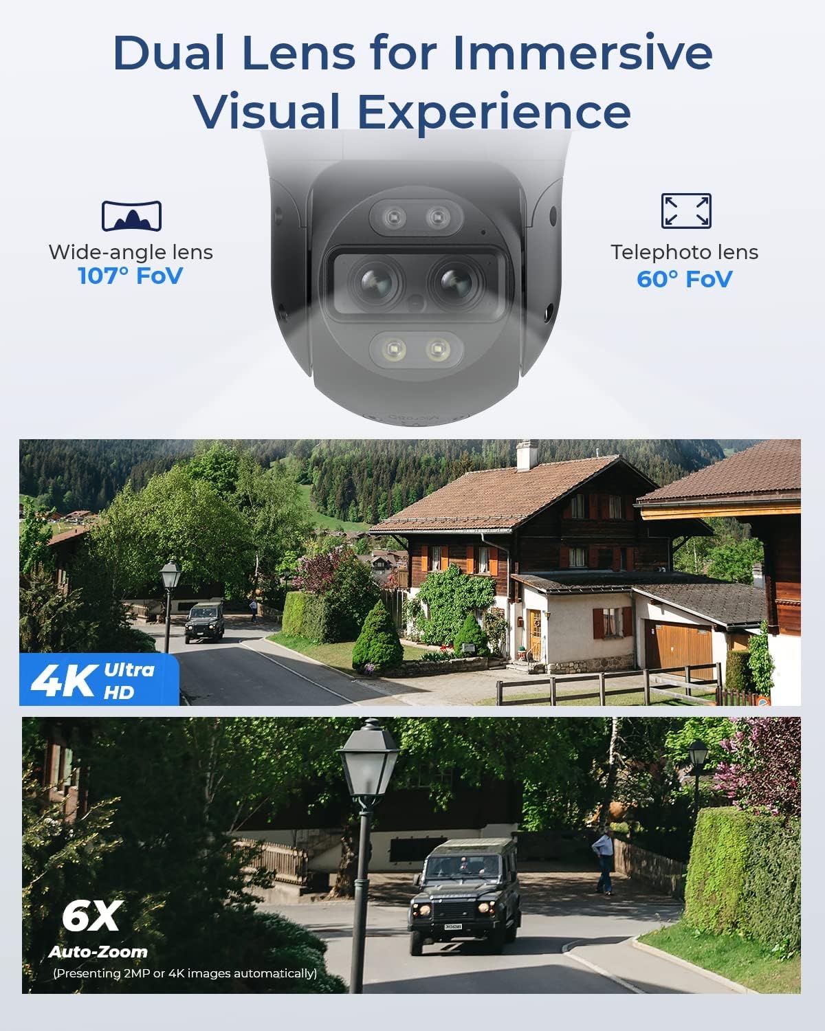REOLINK RLC-830A IP Pan-Tilt Camera: High-Resolution 8MP (3840 x 2160) - 25fps, 360° Rotation, Night Vision Range up to 30m, Built-in Microphone, Motion Detection with Human and Vehicle Detection, Free Phone App Included - Spy-shop.com