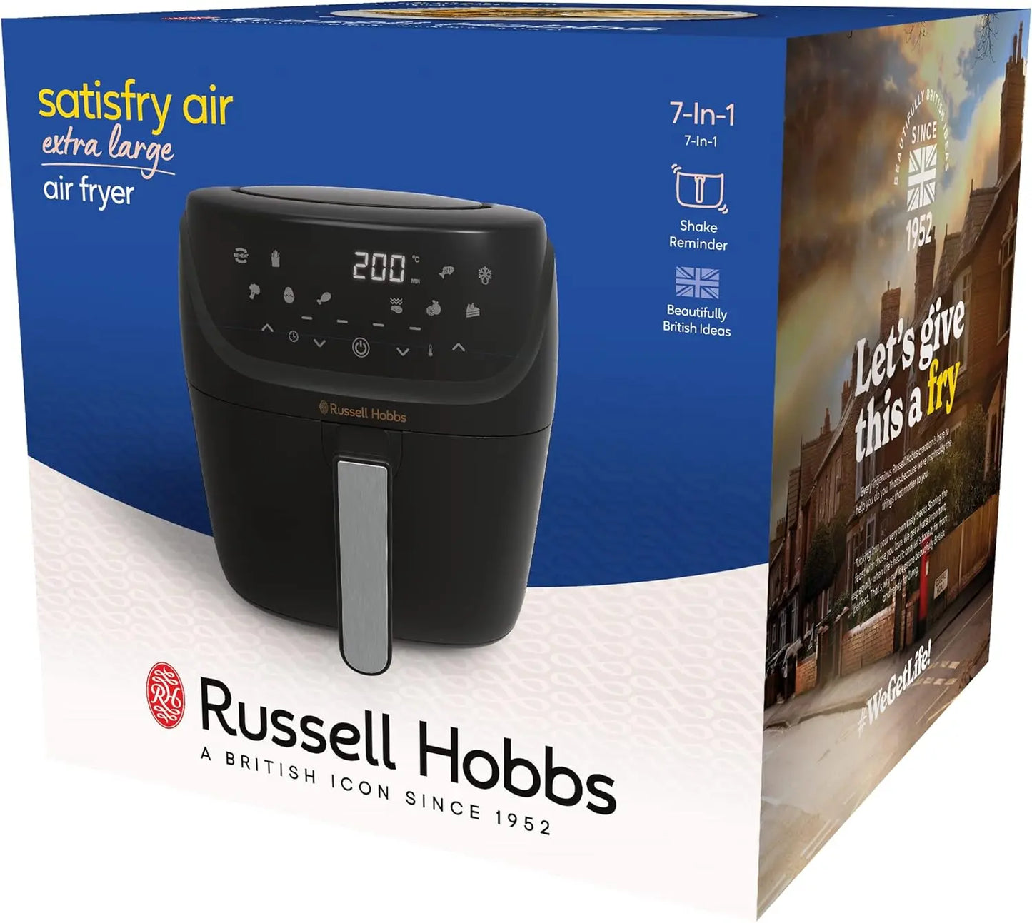 Russell Hobbs SatisFry 27170-56 Hot Air Fryer XXL 8L Rapid AirFryer Compact Housing 7 Cooking Functions 10 Programmes Dishwasher Safe Max 220 °C Fryer without Oil, Grilling, Baking, Roasting - Spy-shop.com