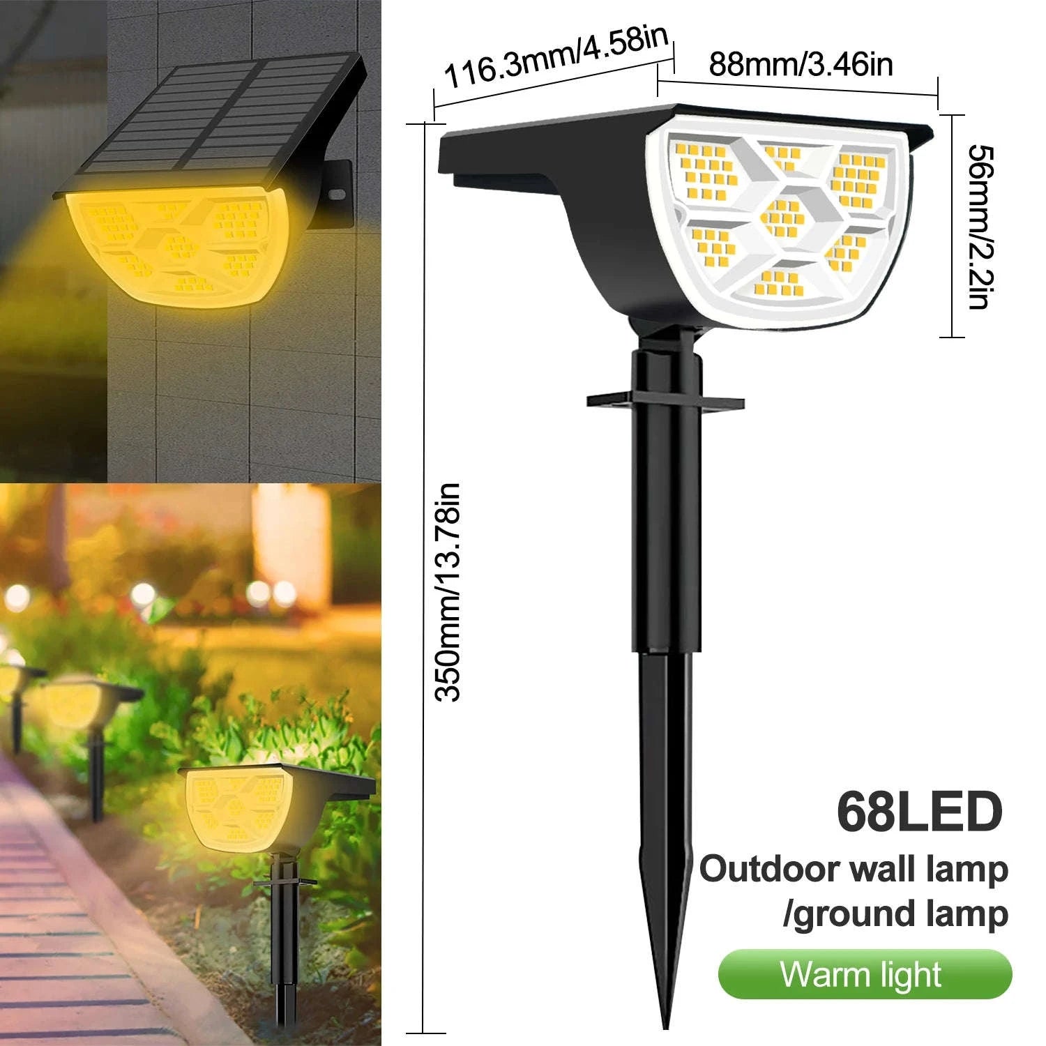 72/68 LED Solar Landscape Lights Outdoor Waterproof Spotlights-56LED Warm White / 1PC
