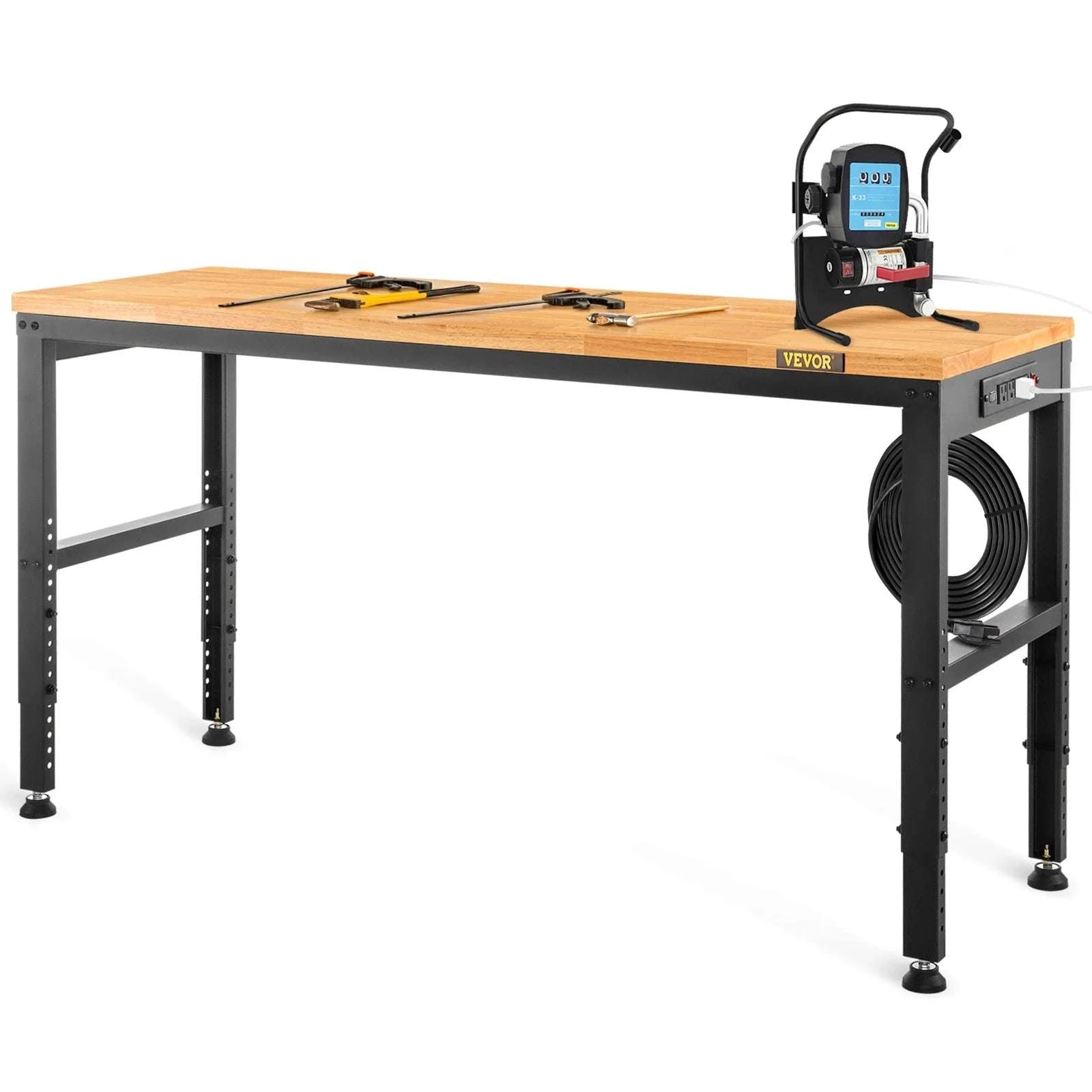 72" Adjustable Height Workbench with Oak Top, 900kg Capacity-48x20in no wheel / United States