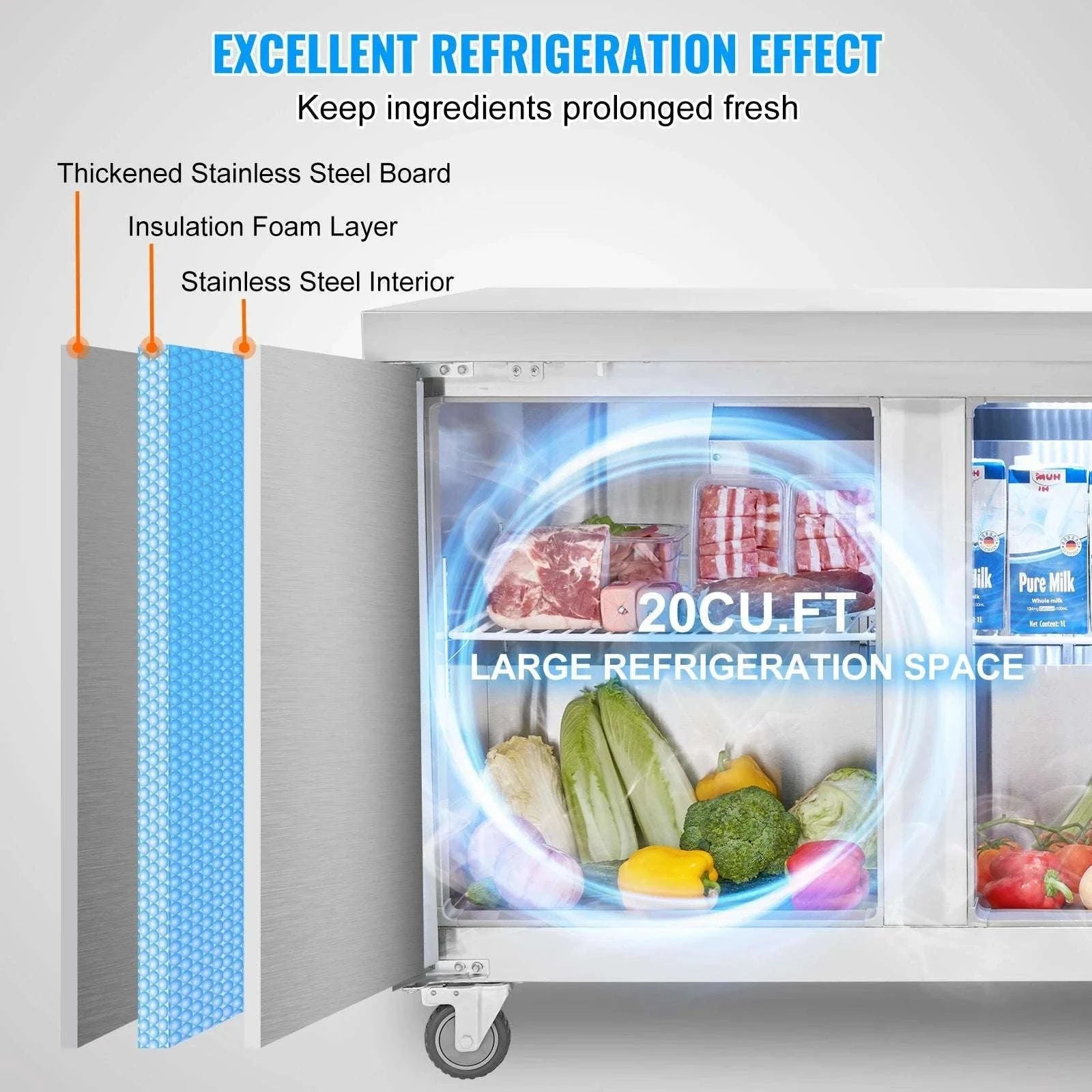 72" Commercial Sandwich Prep Table Fridge 20 Cu.Ft Stainless Steel-20cu.ft 72 inch / United States