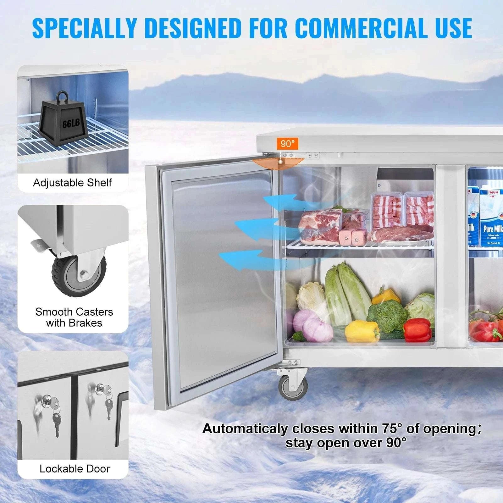 72" Commercial Sandwich Prep Table Fridge 20 Cu.Ft Stainless Steel-20cu.ft 72 inch / United States