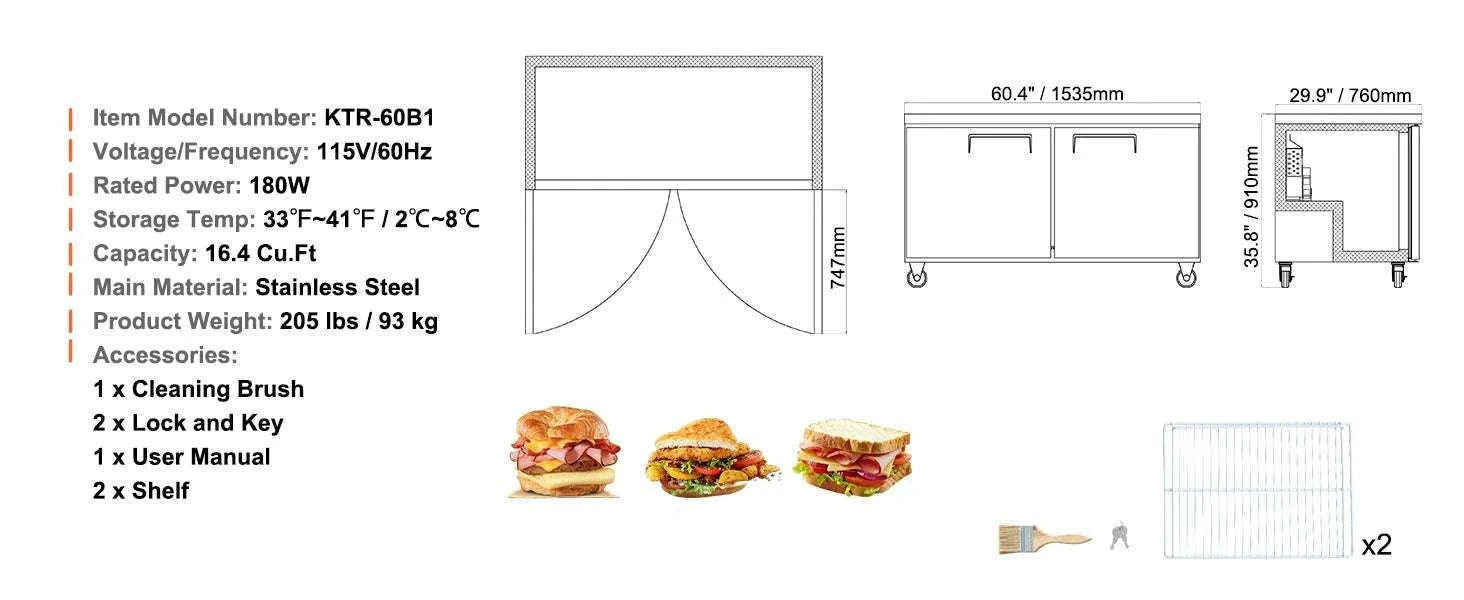 72" Commercial Sandwich Prep Table Fridge 20 Cu.Ft Stainless Steel-20cu.ft 72 inch / United States