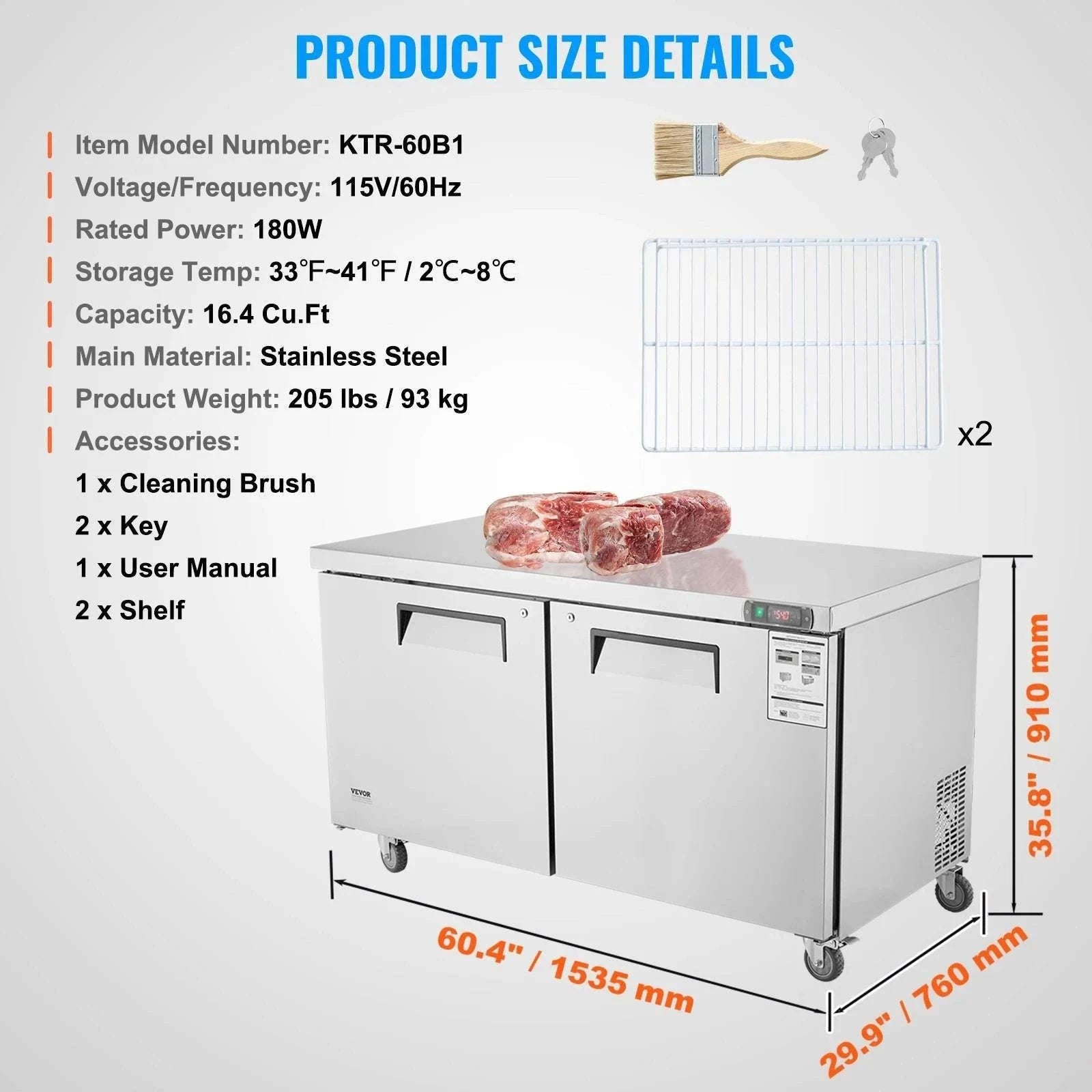 72" Commercial Sandwich Prep Table Fridge 20 Cu.Ft Stainless Steel-20cu.ft 72 inch / United States