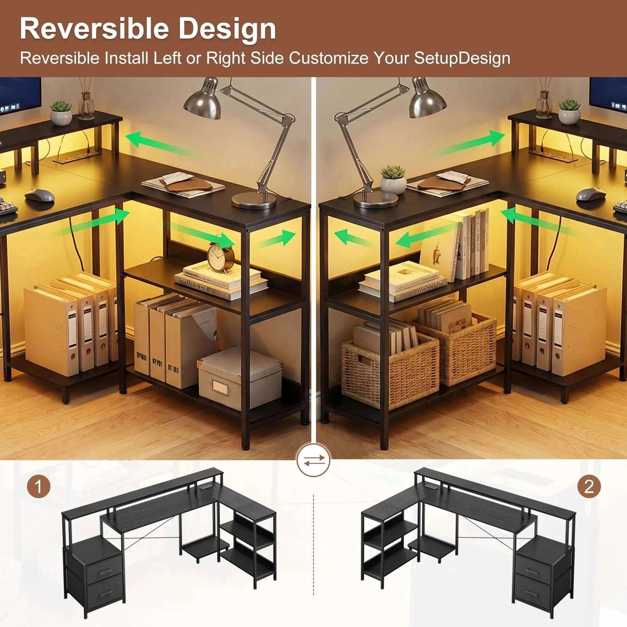 75" L-Shaped Computer Desk with Storage Drawers and Shelf-DARK GRAY / United States