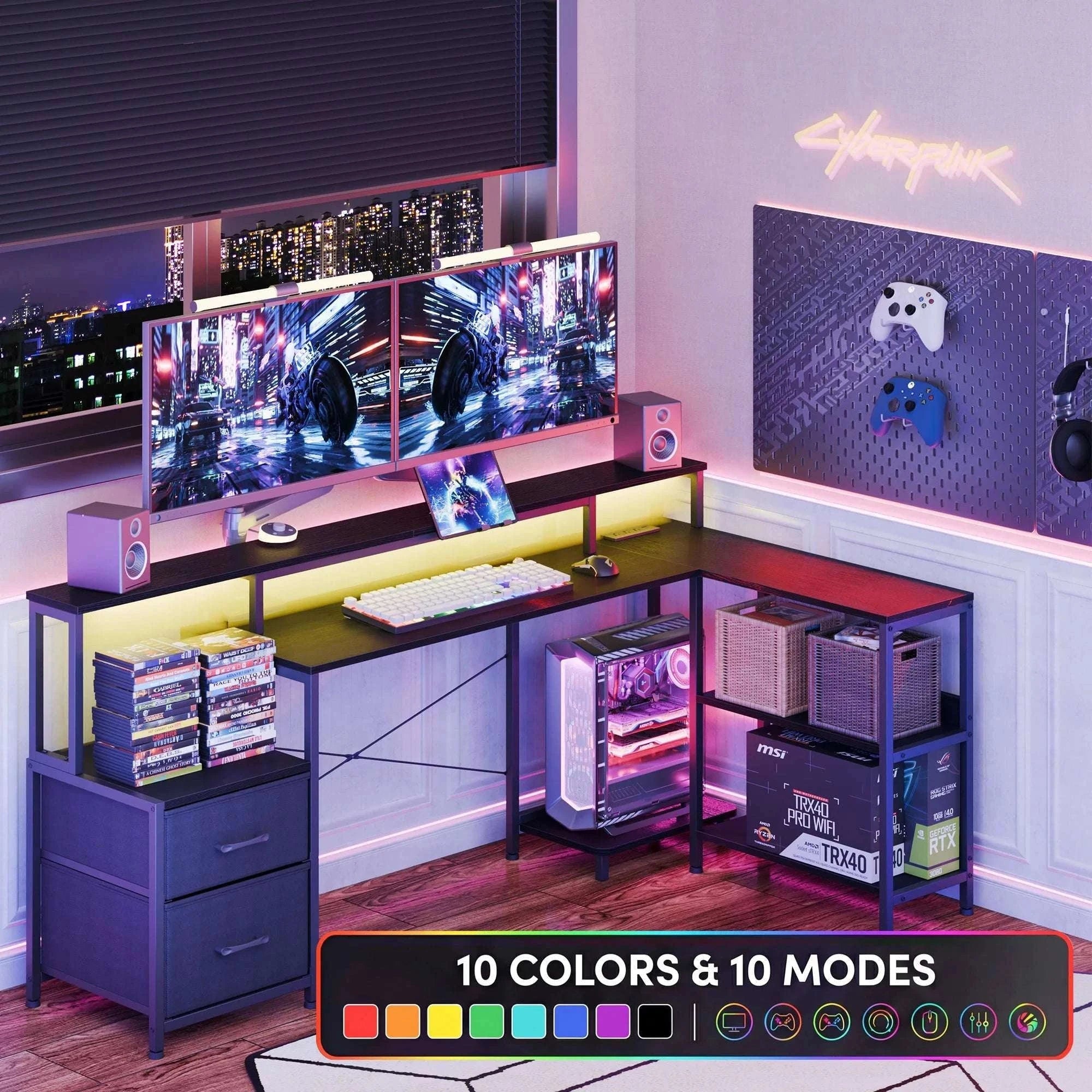 75" L-Shaped Computer Desk with Storage Drawers and Shelf-DARK GRAY / United States