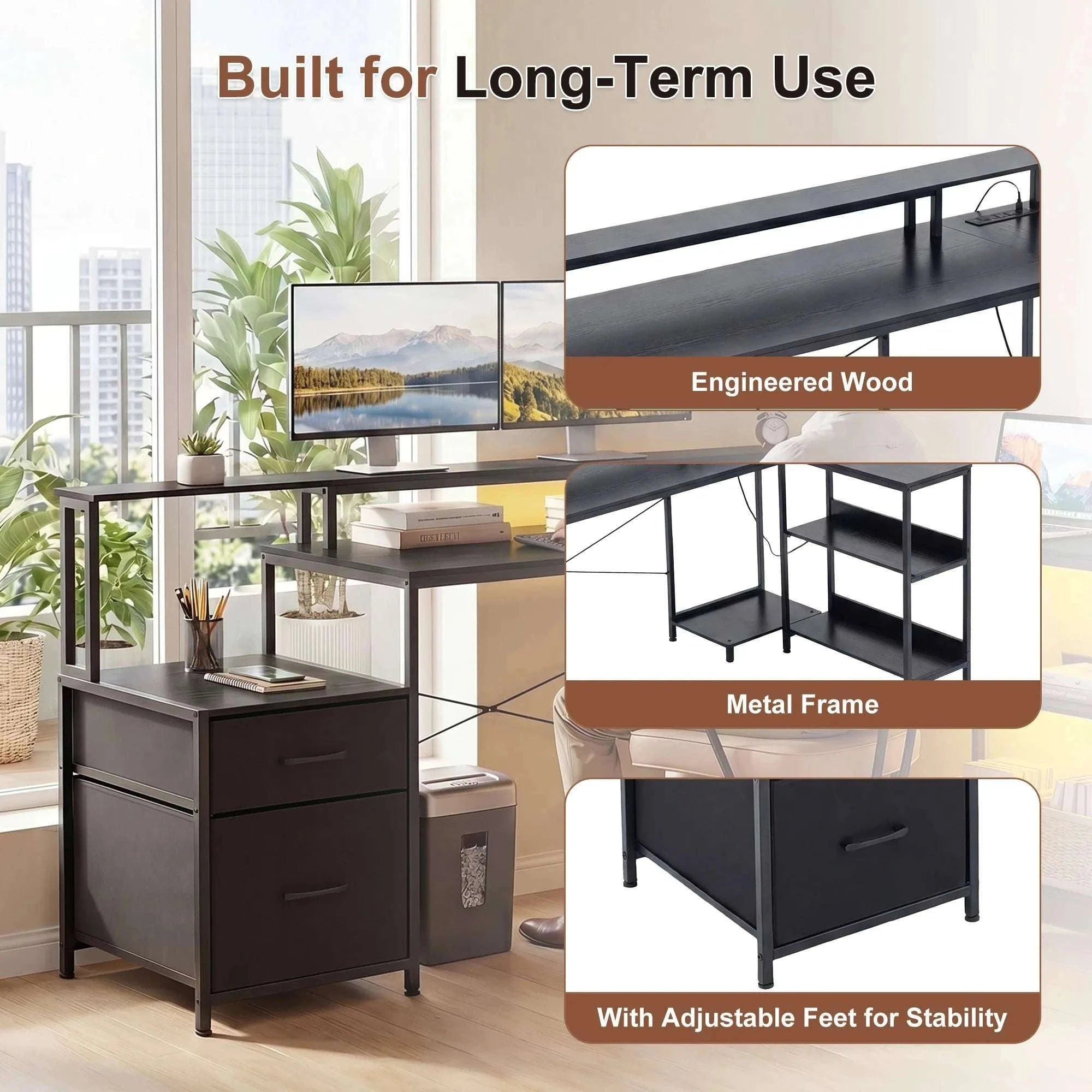 75" L-Shaped Computer Desk with Storage Drawers and Shelf-DARK GRAY / United States