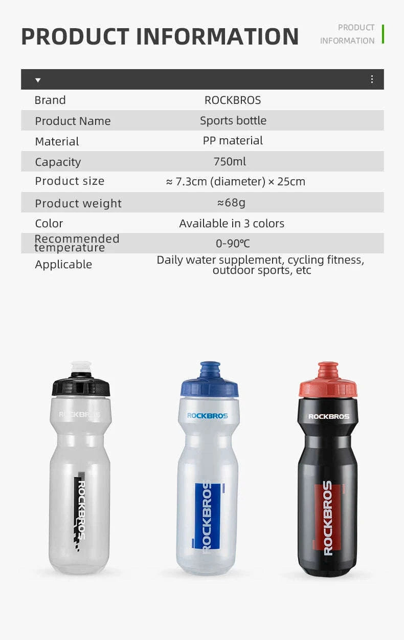 750ml Bicycle Water Bottle Leak-Proof Sports Cycling Drink Bottle-DCBT69BR