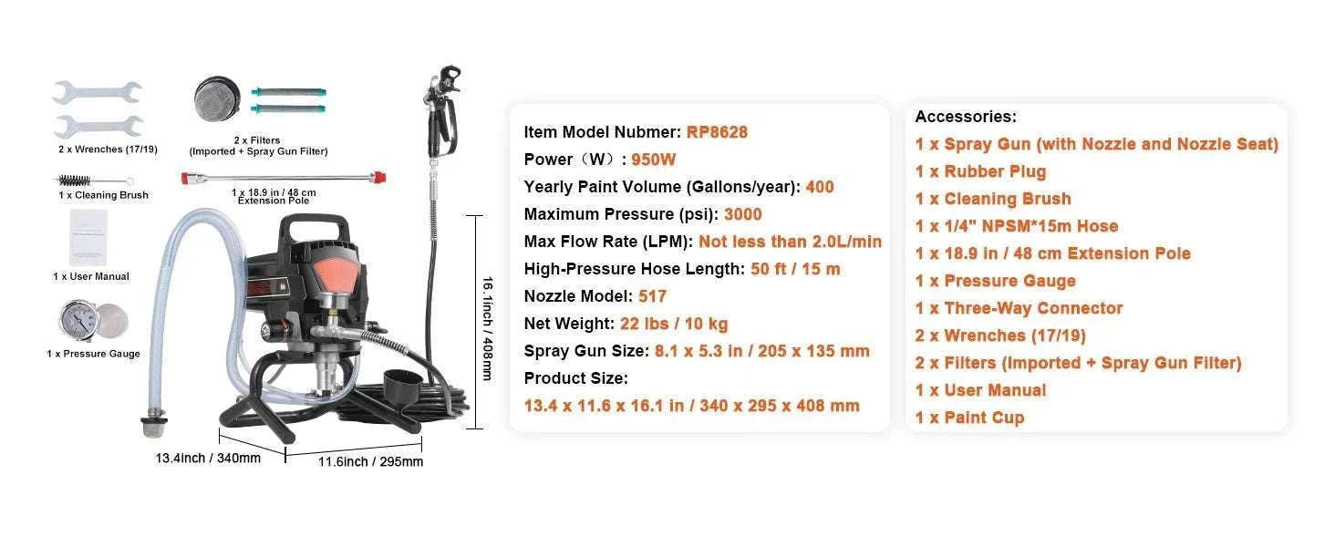 750W/950W Airless Paint Sprayer 3000 PSI High Pressure System-750W / United States