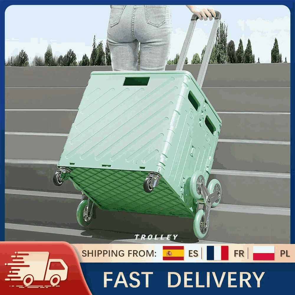 75L Foldable Shopping Cart with 4 Wheels & Telescopic Handle-green / france