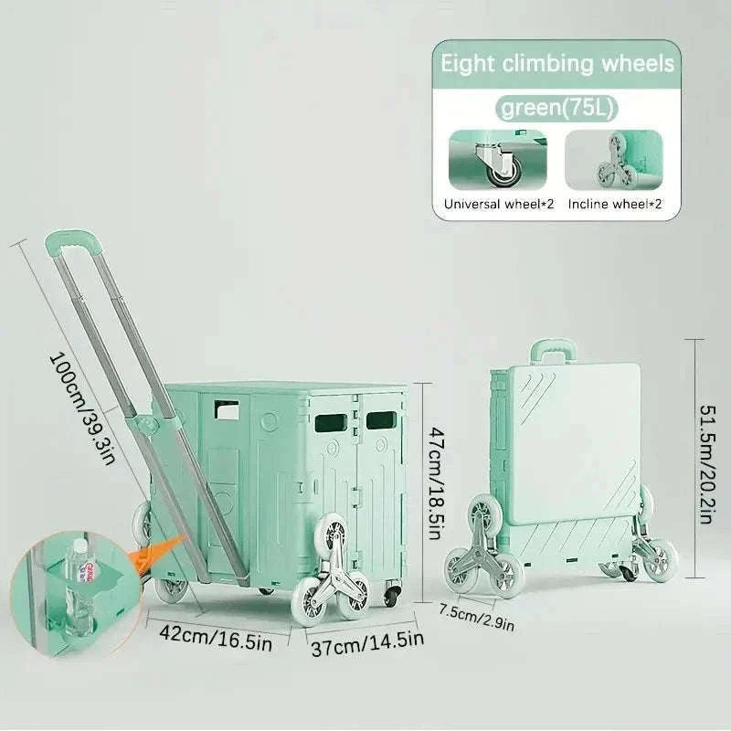 75L Foldable Shopping Cart with 4 Wheels & Telescopic Handle-green / france