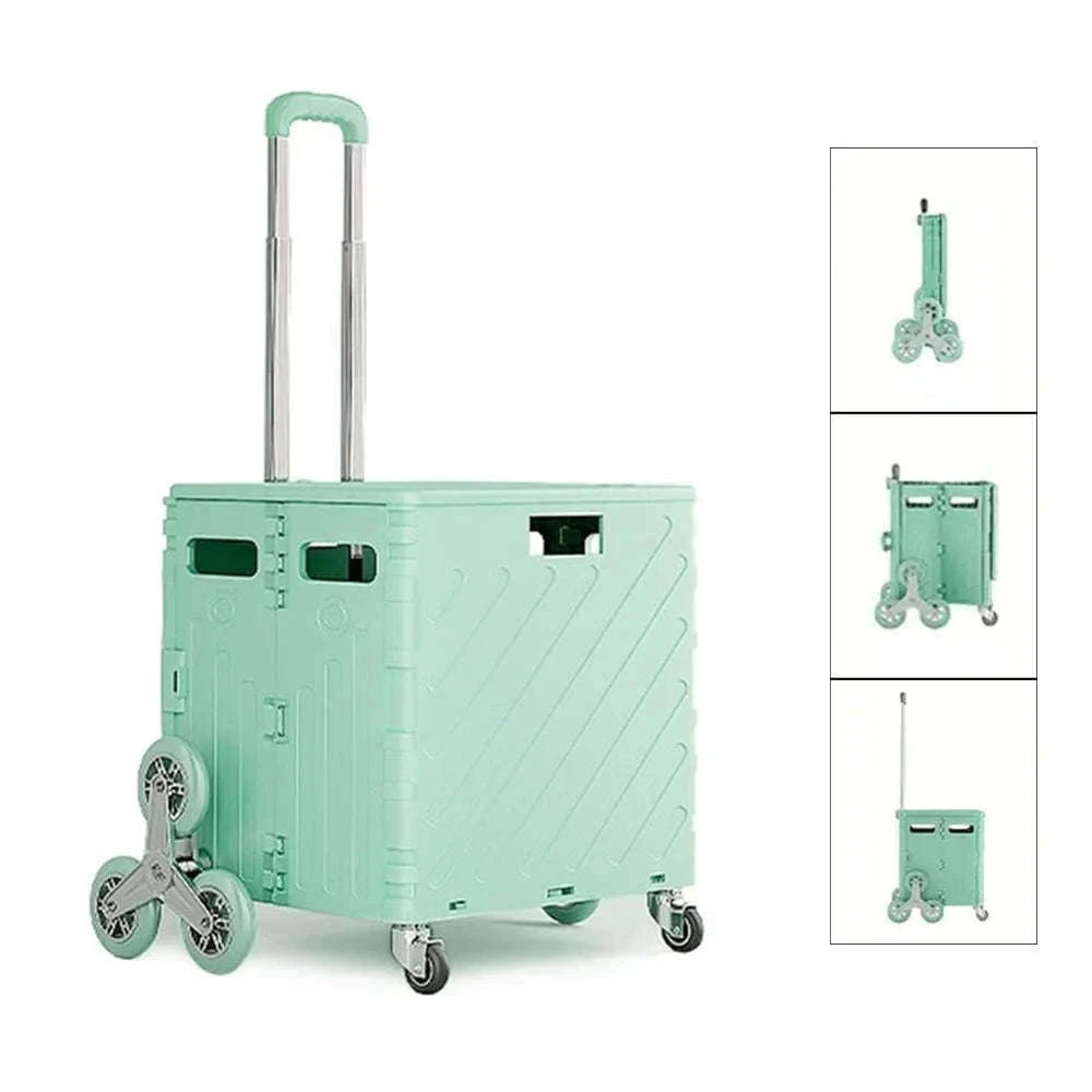 75L Foldable Shopping Cart with 4 Wheels & Telescopic Handle-green / france