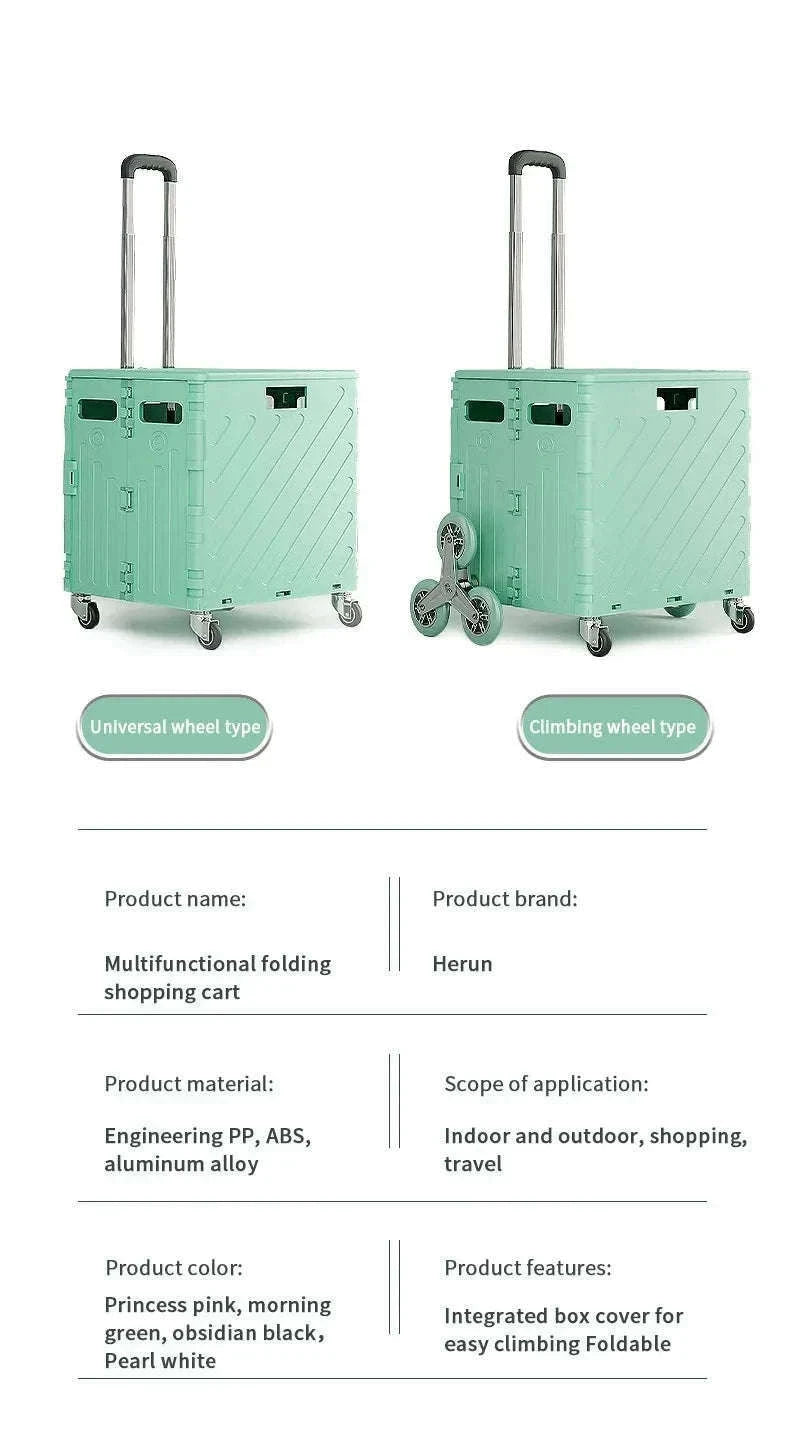 75L Foldable Shopping Cart with 4 Wheels & Telescopic Handle-green / france