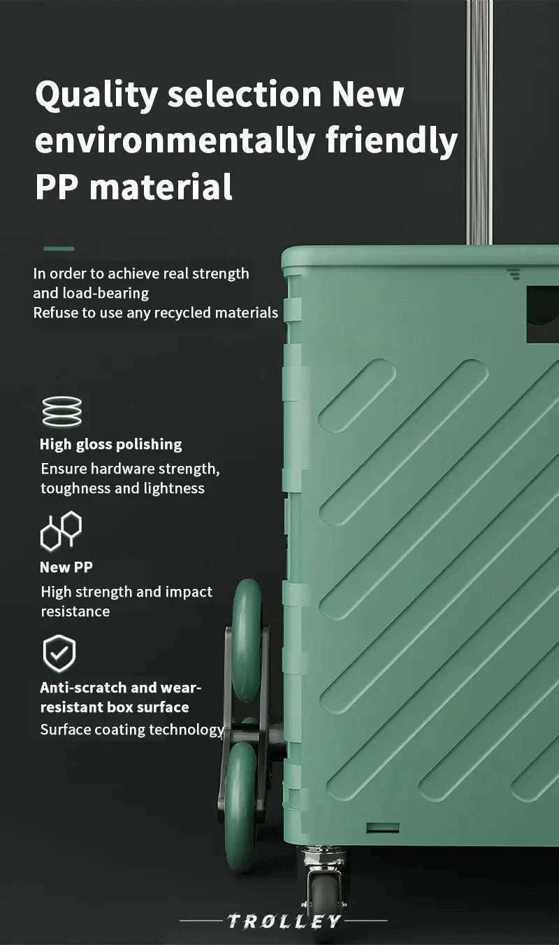 75L Foldable Shopping Cart with 4 Wheels & Telescopic Handle-green / france
