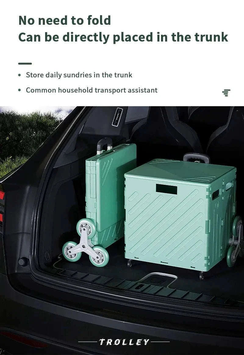 75L Foldable Shopping Cart with 4 Wheels & Telescopic Handle-green / france