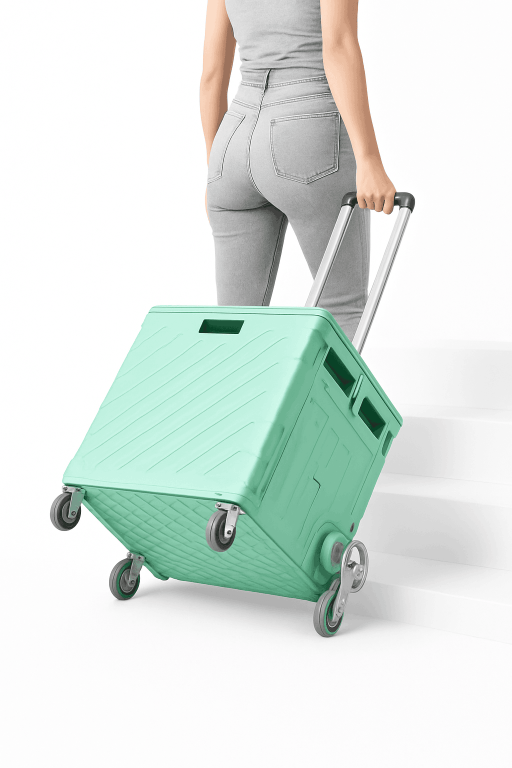 75L Foldable Shopping Cart with 4 Wheels & Telescopic Handle-green / france