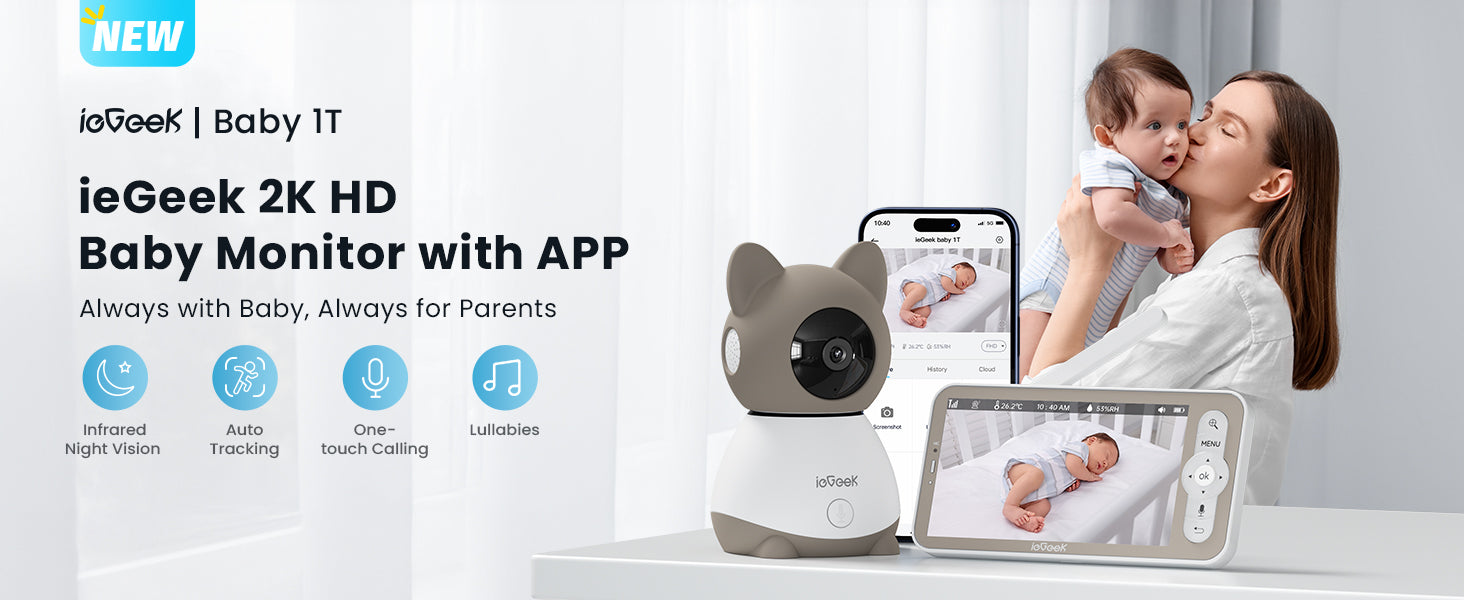 ieGeek 2K Baby Monitor with 5-Inch Screen, Night Vision