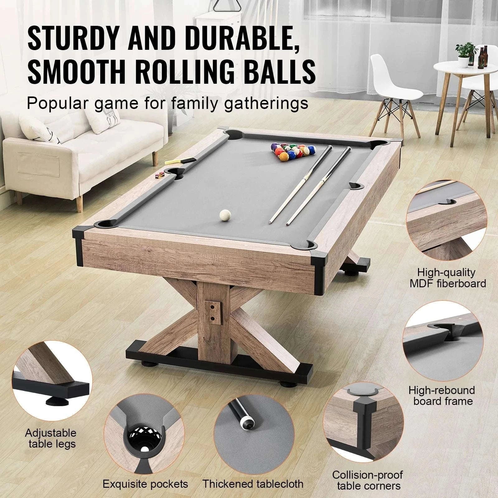 7ft 3-in-1 Pool Table with Dining Top & Table Tennis Set-WoodColor / United States