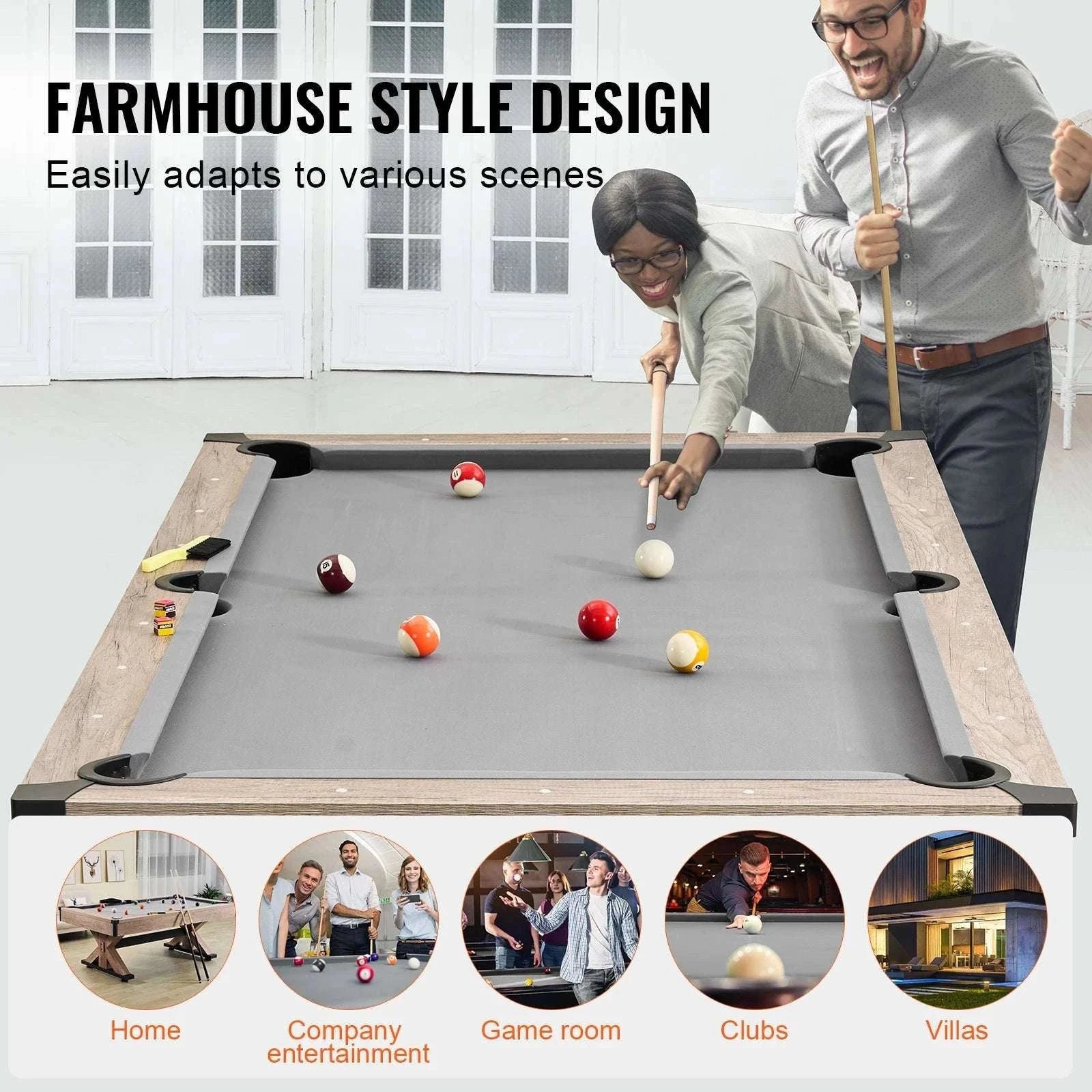 7ft 3-in-1 Pool Table with Dining Top & Table Tennis Set-WoodColor / United States