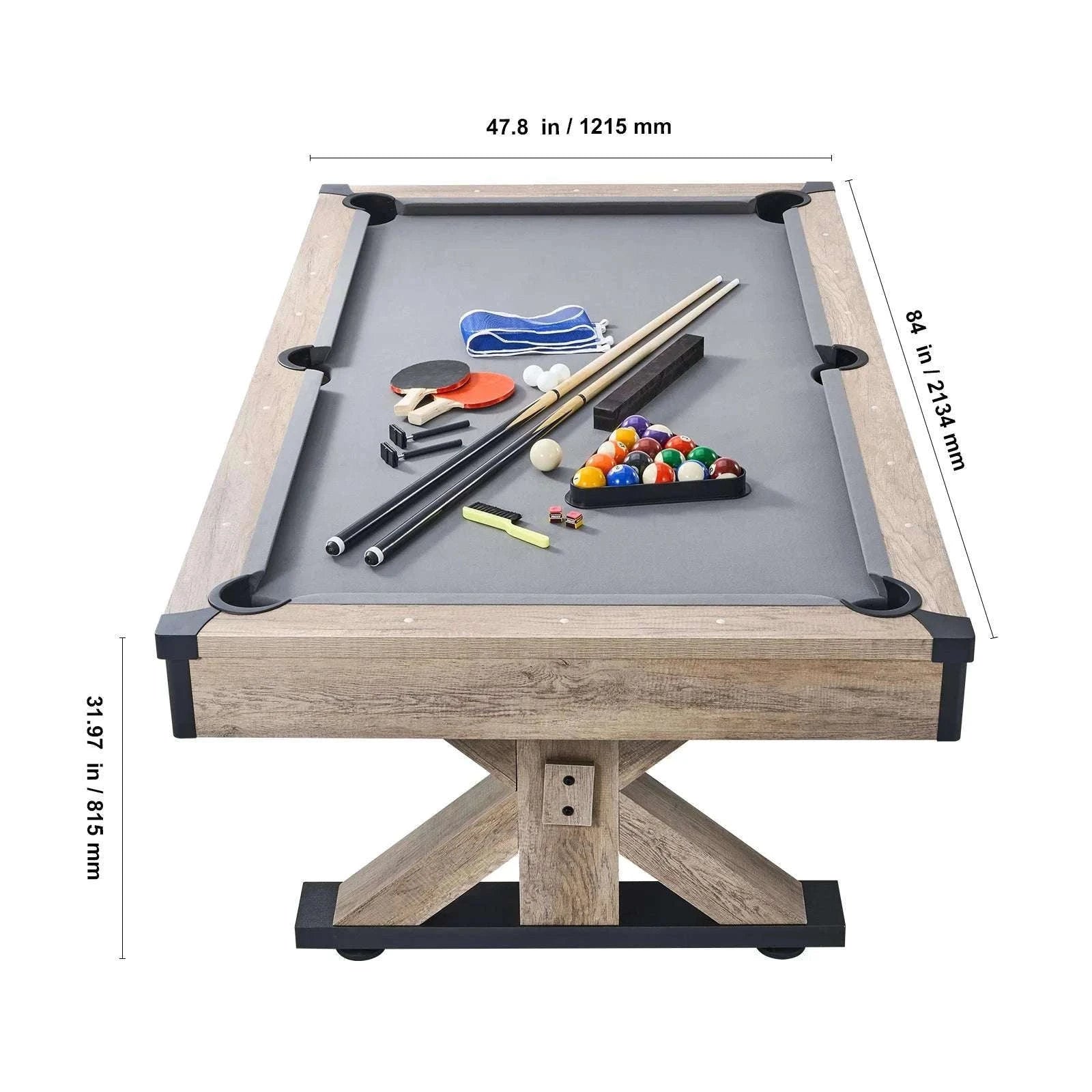 7ft 3-in-1 Pool Table with Dining Top & Table Tennis Set-WoodColor / United States