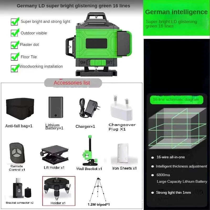 8/12/16 Lines Laser Level with Self-Leveling Tripod-16 line / Poland