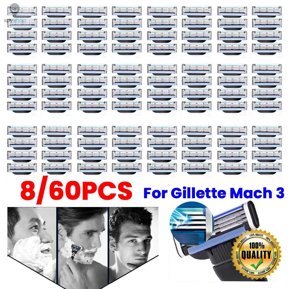 8-60Pcs  Stainless Steel Blade Sharp 3 Layer Men's Classic Razor Blade for Gillette Mach 3 Manual Razor Vintage Water Wash Razor Spy-shop.com