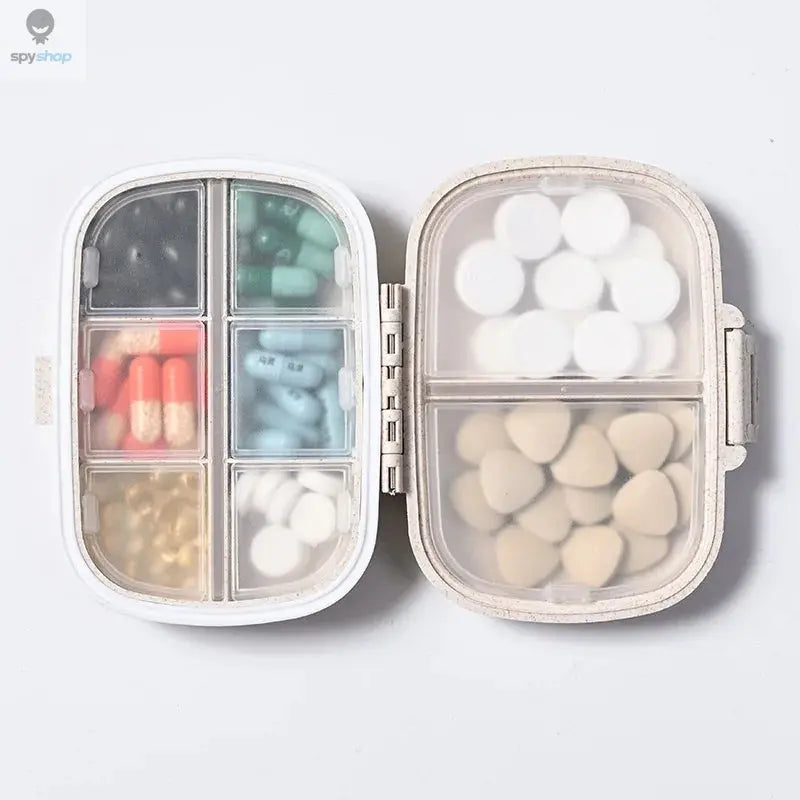 8 Grids Organizer Container For Tablets Travel Pill Box With Seal Ring Small Box For Tablets Wheat Straw Container For Medicines Spy-shop.com