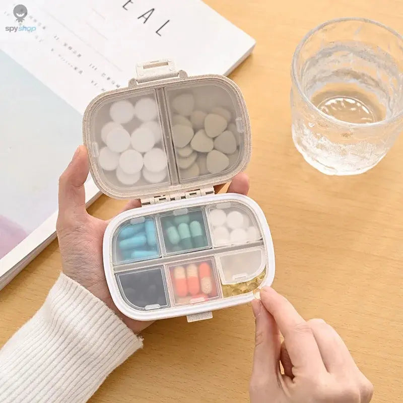 8 Grids Organizer Container For Tablets Travel Pill Box With Seal Ring Small Box For Tablets Wheat Straw Container For Medicines Spy-shop.com