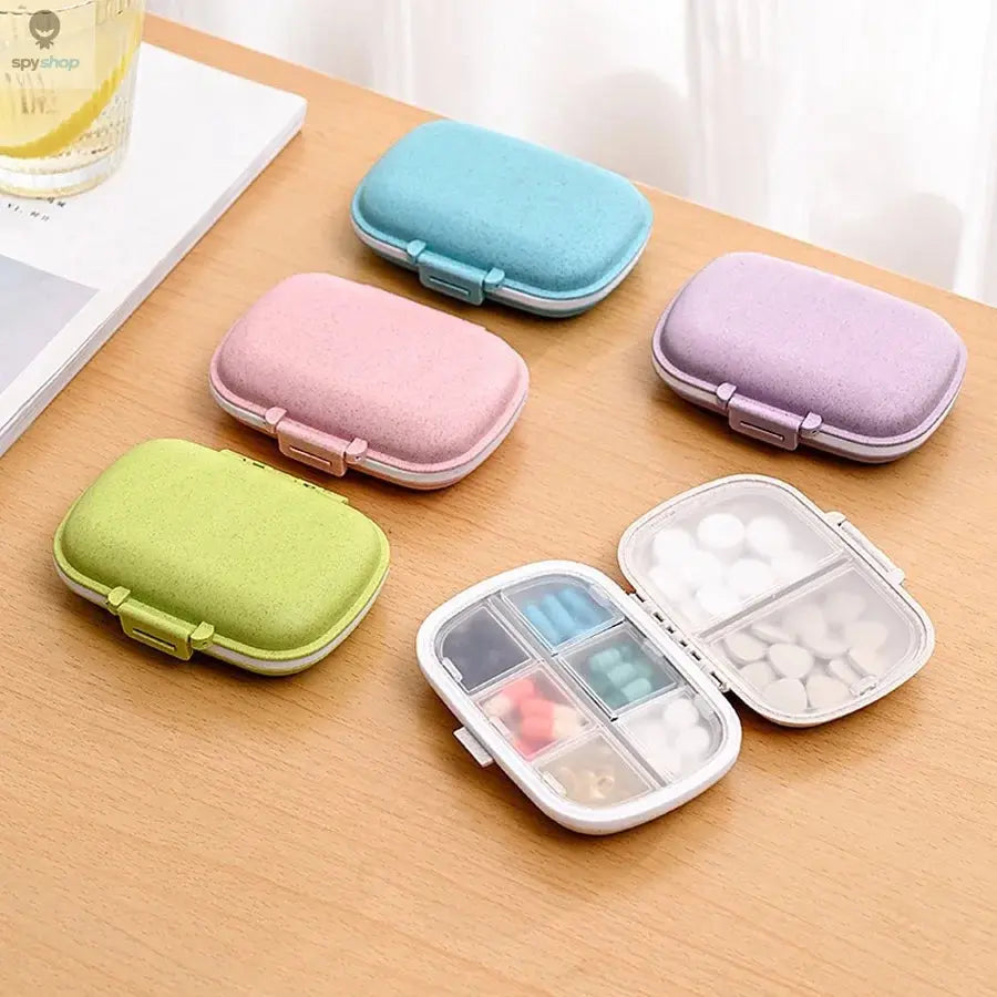 8 Grids Organizer Container For Tablets Travel Pill Box With Seal Ring Small Box For Tablets Wheat Straw Container For Medicines Spy-shop.com