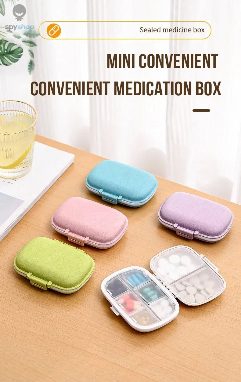 8 Grids Organizer Container For Tablets Travel Pill Box With Seal Ring Small Box For Tablets Wheat Straw Container For Medicines Spy-shop.com