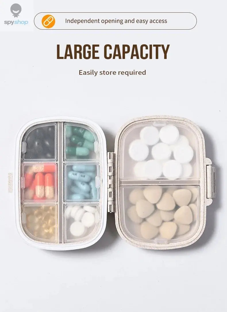 8 Grids Organizer Container For Tablets Travel Pill Box With Seal Ring Small Box For Tablets Wheat Straw Container For Medicines Spy-shop.com