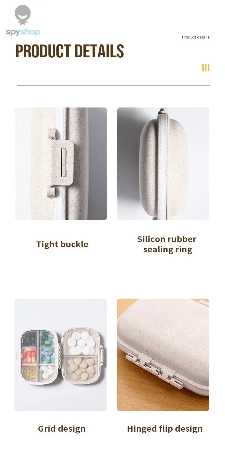 8 Grids Organizer Container For Tablets Travel Pill Box With Seal Ring Small Box For Tablets Wheat Straw Container For Medicines Spy-shop.com