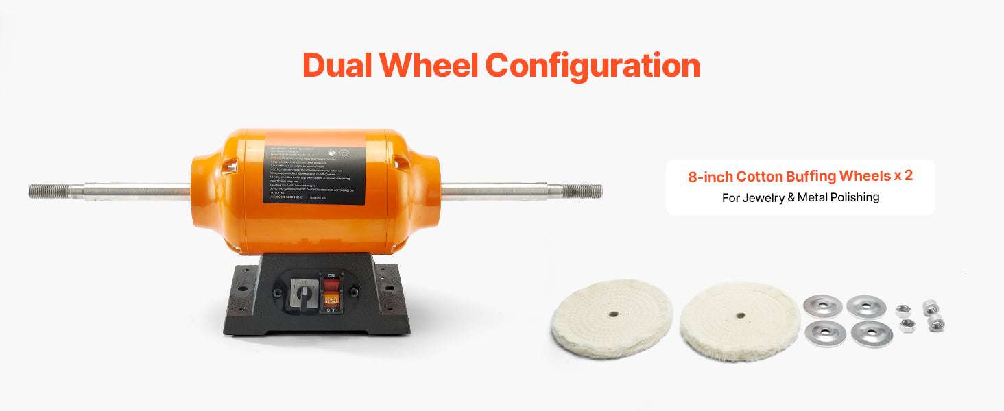 8" Bench Buffer Polisher 1/2HP Dual Speed 1725/3450RPM with Wheels-8inch 110V / United States